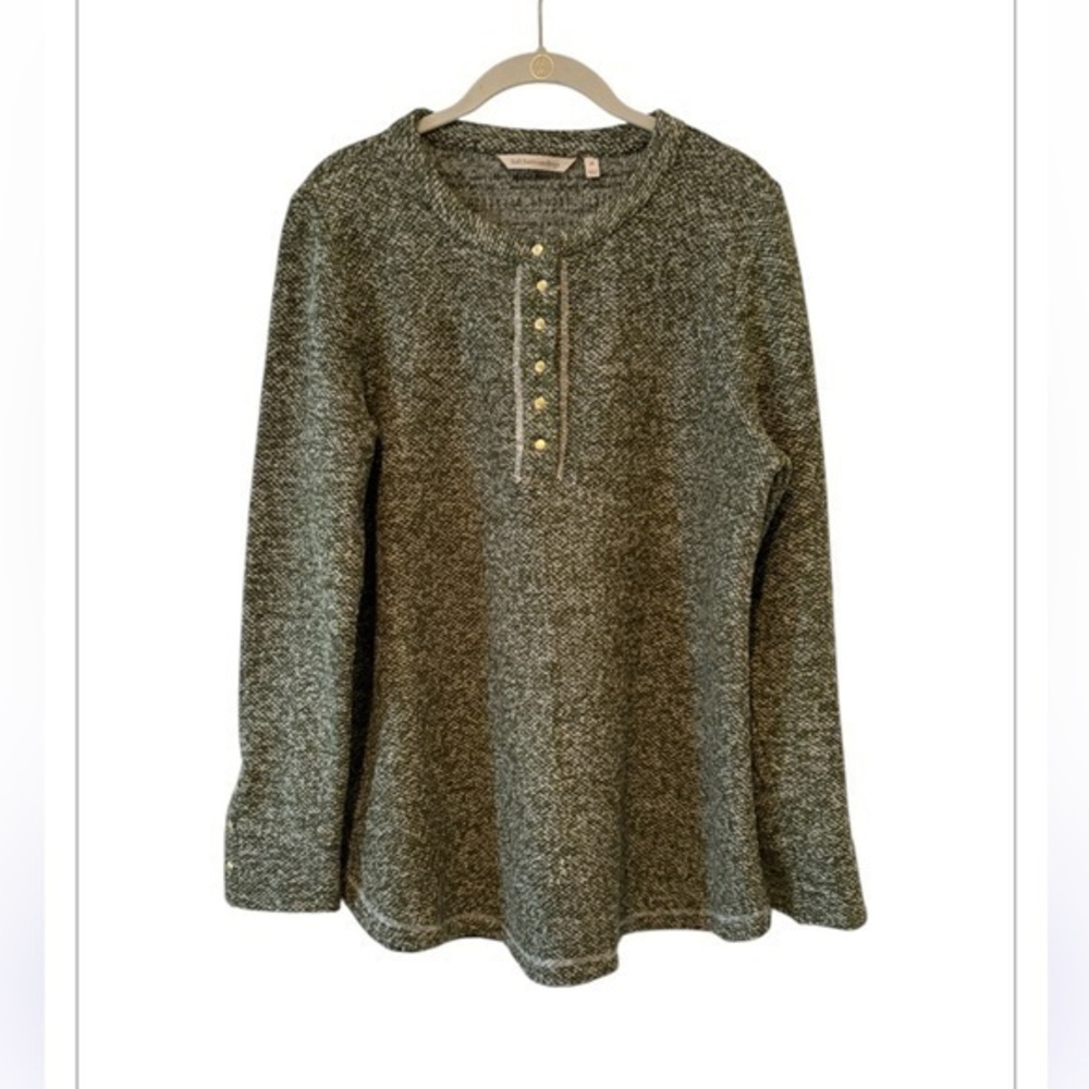 Soft Surroundings El Chate Heather Green Long Sleeve Henley Top Size M